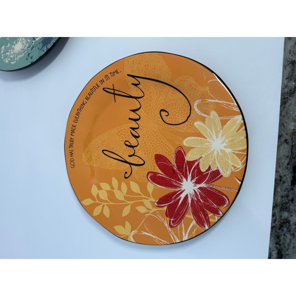 Blessings Unlimited Beauty Wonder Scripture Ceramic Plates Set of 2 Teal Orange - Picture 3 of 8